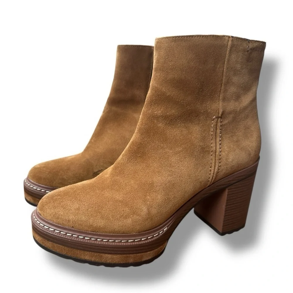 Steve Madden Sloanne Suede Leather Platform Ankle Boots in Cognac | Size 9.5